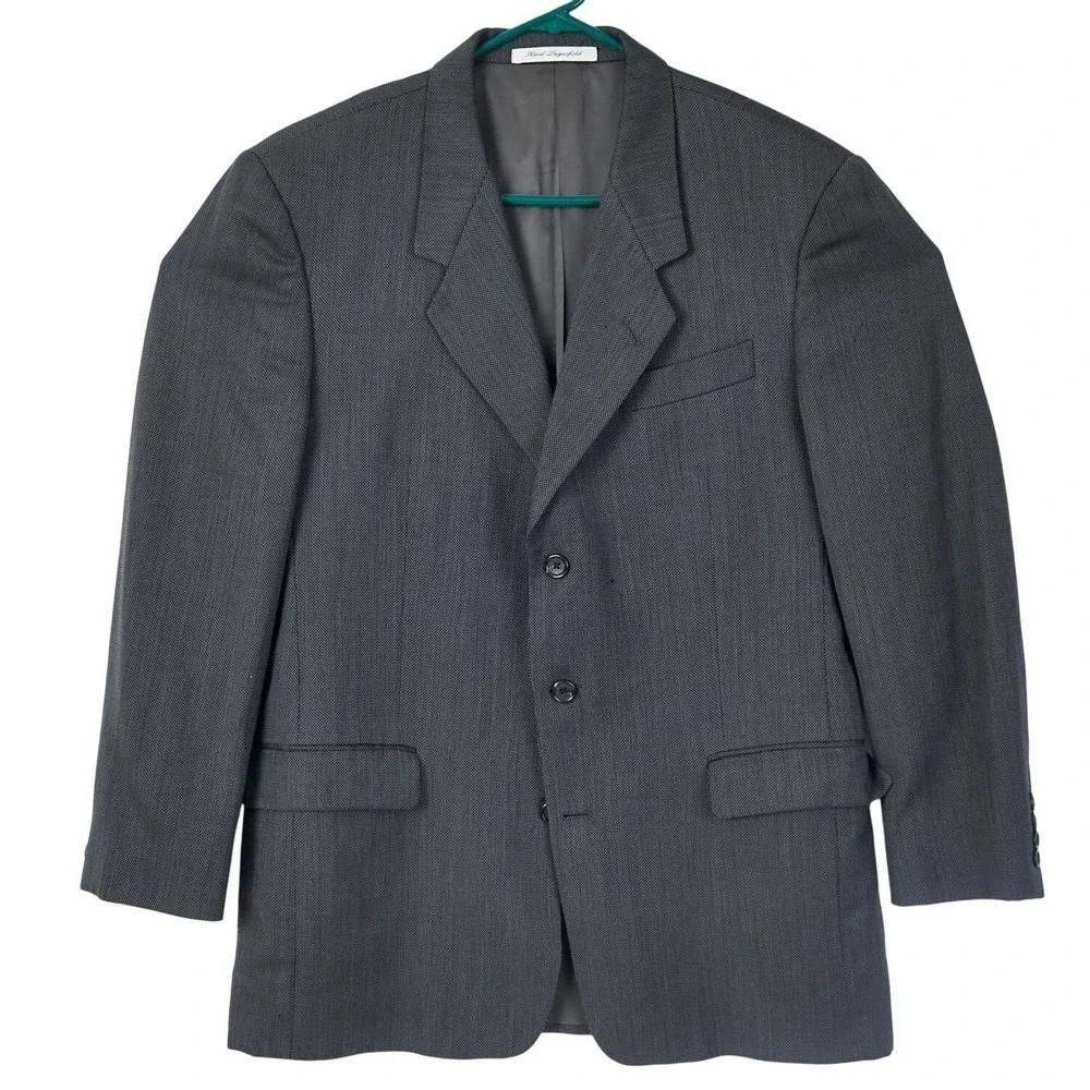 Vtg Karl Lagerfeld Paris Men's Wool Blazer‎ Suit Jacket Charcoal Gray 42 R READ